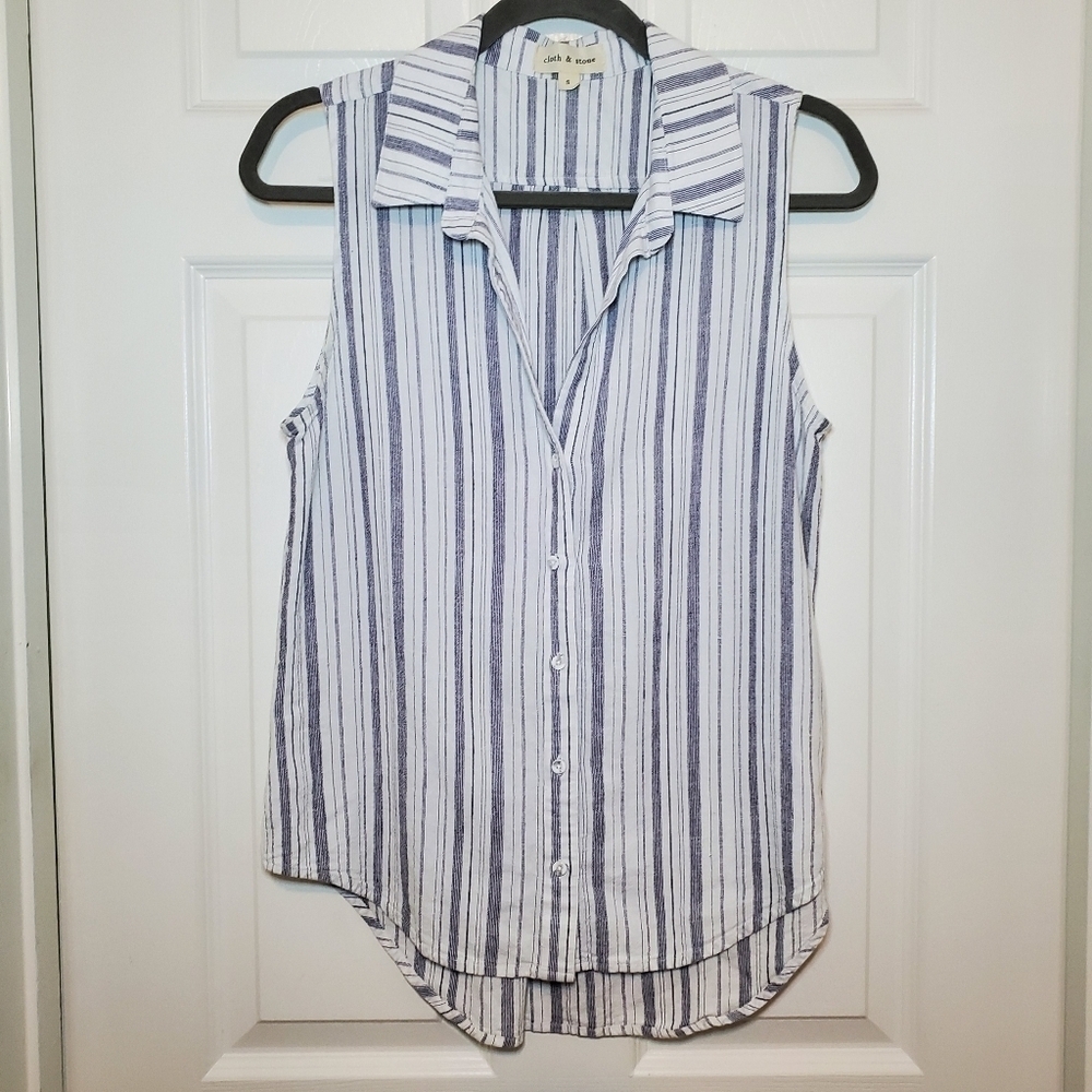 Cloth & Stone Stripe Women's Sleeveless Linen Blend Blouse size S.